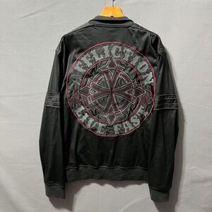Affliction Black Premium Live Fast Track Jacket Mens XL Buckle Exclusive Moto